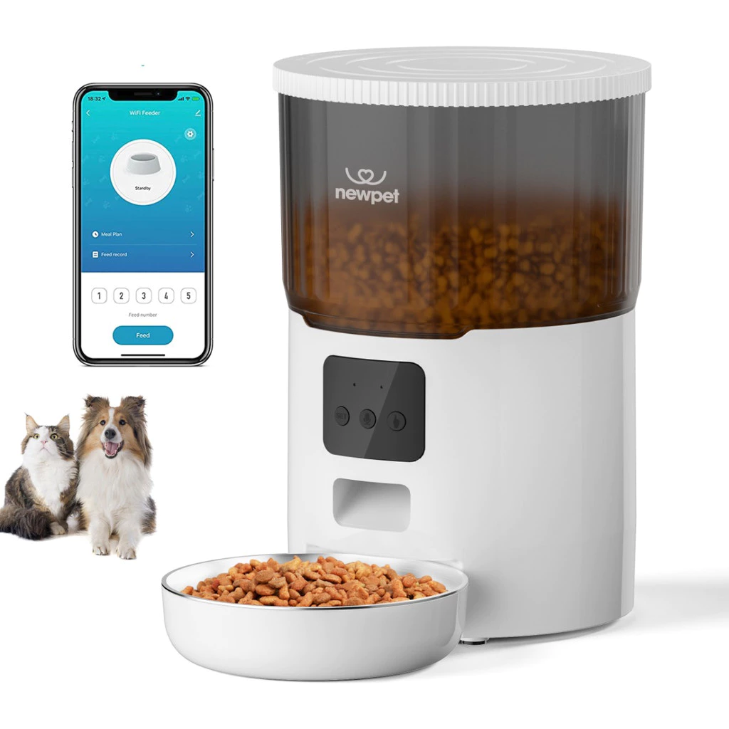 Comedouro Automático Newpet 4L — Wi-Fi, App + Gravação de Voz